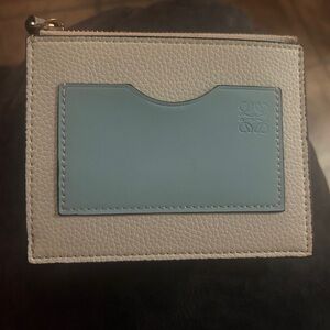Loewe Two-Tone Leather Card Pouch in Light Blue and White